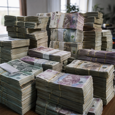 Пачки злотих на столі