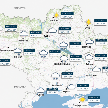Карта погоды в Украине 26 августа