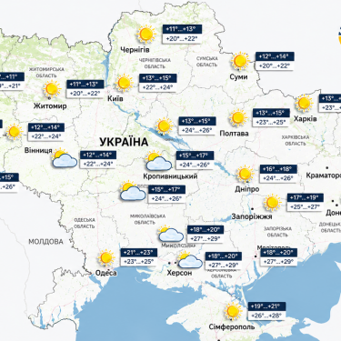 Карта погоды в Украине 25 августа