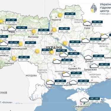 Карта погоды в Украине 26 июля