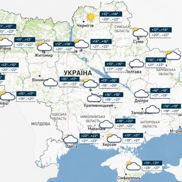 Карта погоды в Украине 27 августа