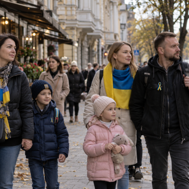 Украинцы с детьми на улицах Кишинева